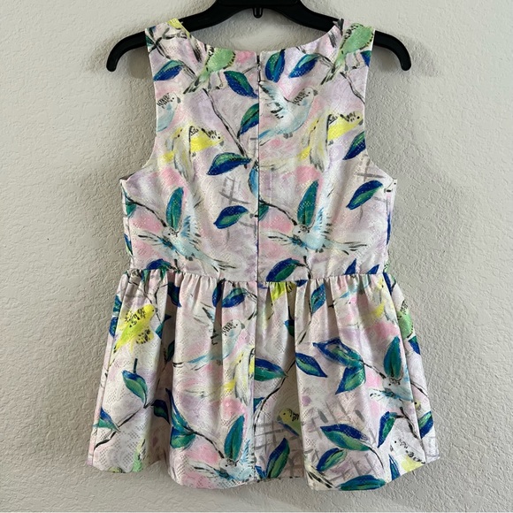 Anthropologie Leifsdottir Blouse Sleeveless Metallic Pink Green Floral Bird Sz 6 - Picture 3 of 10